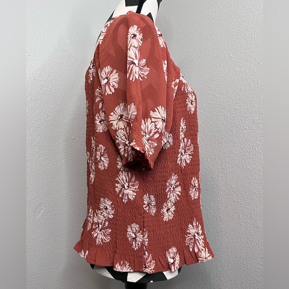 Madewell Georgette Lucie Sz XL Boho Smocked Floral Bloomcore Puff Sleeve Blouse - Picture 10 of 13